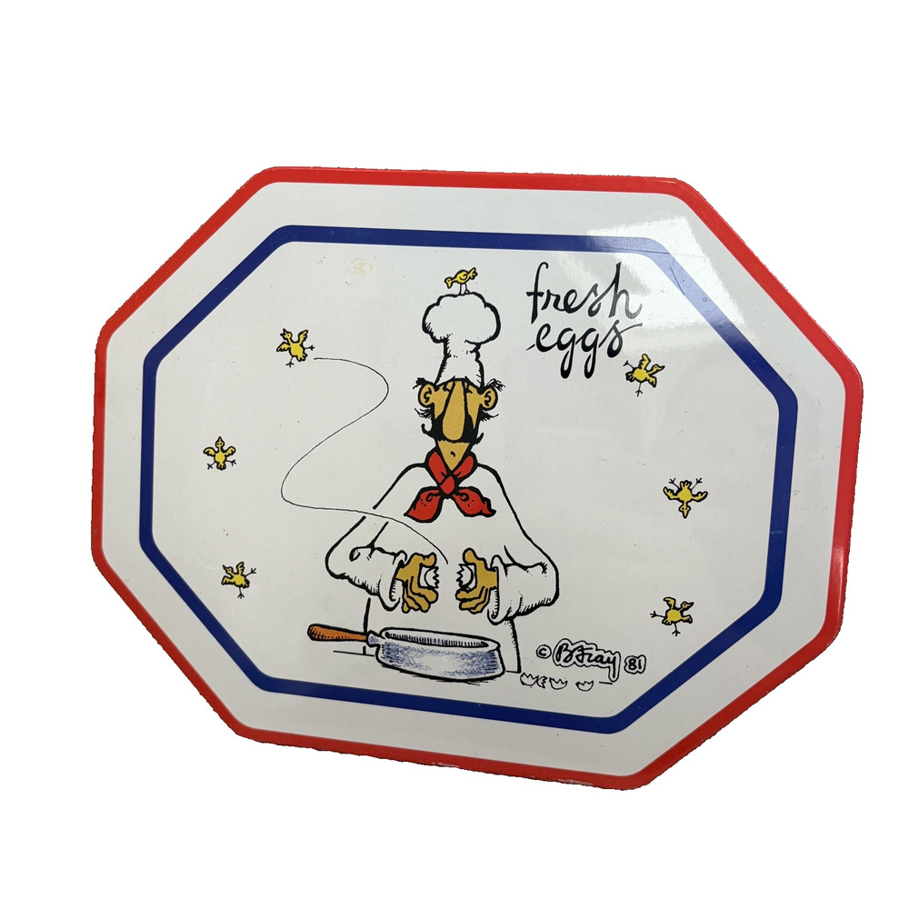 Vintage 1980's B. Fray Fresh Eggs Kitchen Wall Sign Metal Farmhouse Kitchy Retro